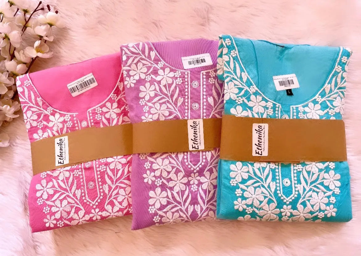 Cotton Thread Embroidery work Kurti Pant Set (Stitched) - Premium  from Ethenika.com - Just INR 1590! Shop now at Ethenika.com 