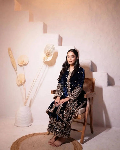 Embroidery work Velvet kurti palazo dupatta Set (Stitched) - Premium  from Ethenika.com - Just INR 2590! Shop now at Ethenika.com 