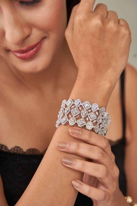 Multi Solitaire Statement Thick Bracelet