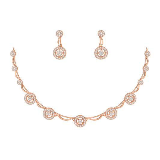 Rose Gold Plated Round Necklace Set For Women