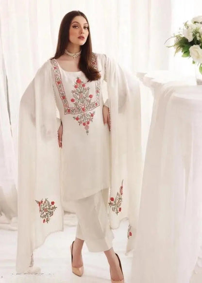 Georgette Embroidery work Kurti Pant Dupatta Set - Premium  from Ethenika.com - Just INR 2190! Shop now at Ethenika.com 