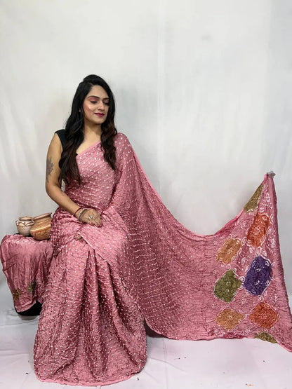 Pure Modal Silk Barik Bandhej Lagdi Pallu Bandhani Saree - Premium  from Ethenika.com  - Just INR 5990! Shop now at Ethenika.com 