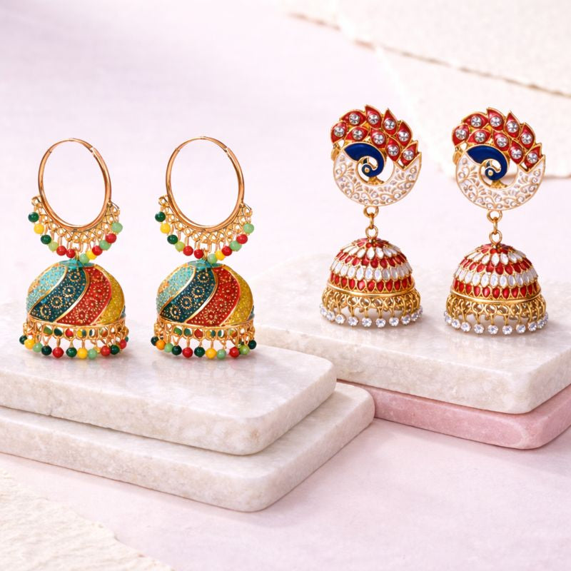 The Bloom Set| Value Set| Oxidised Jhumka Earrings| Ethnic Jhumki Collection for Women and Girls
