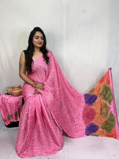 Pure Modal Silk Barik Bandhej Lagdi Pallu Bandhani Saree - Premium  from Ethenika.com  - Just INR 5990! Shop now at Ethenika.com 