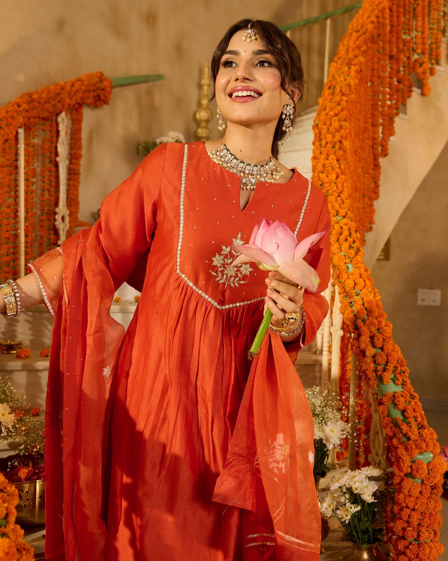 Prakash Rust Orange Solid Chanderi Suit Set