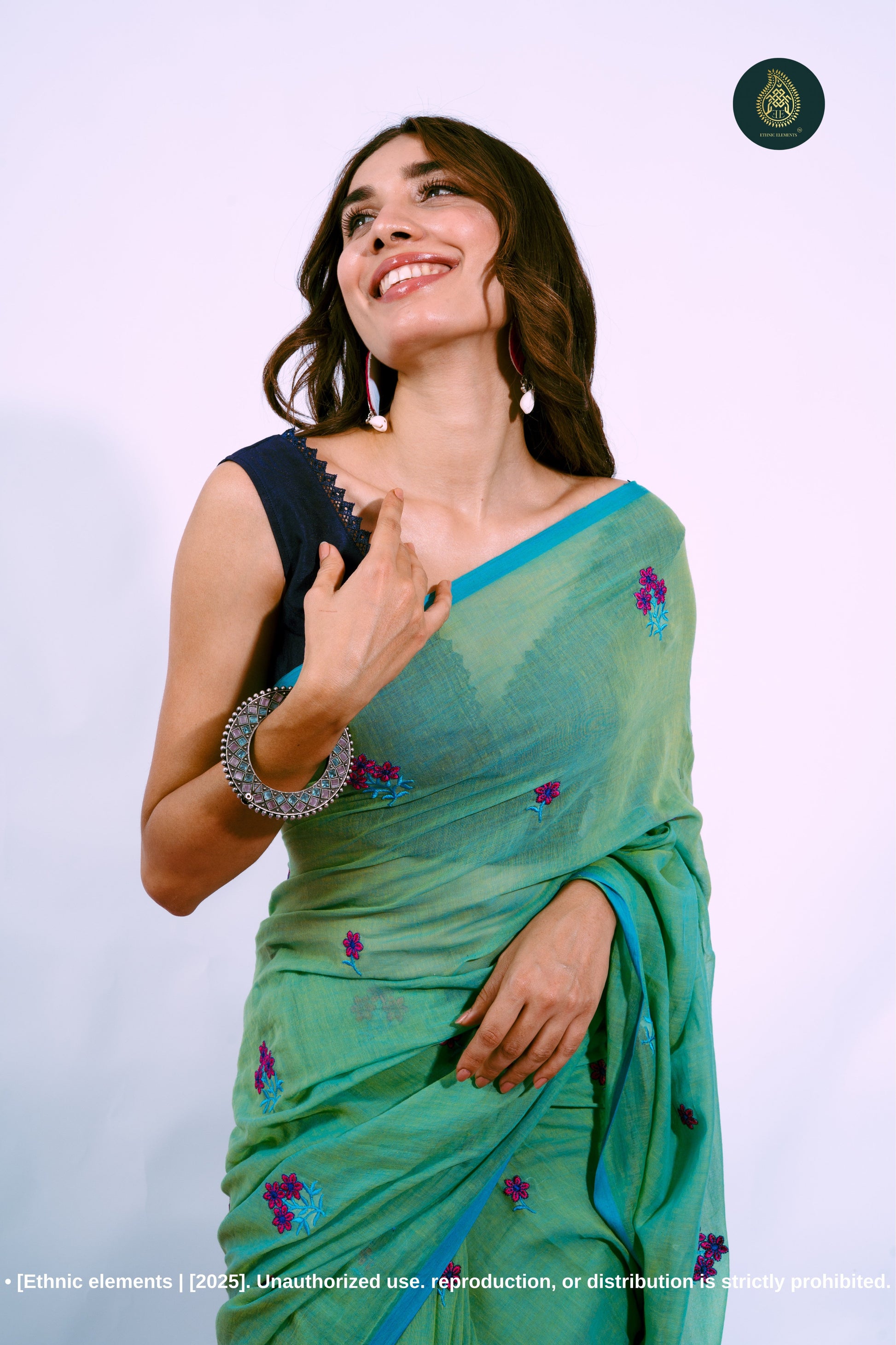 Gulzar - Mul Mul Cotton Solid Saree - Teal Mist