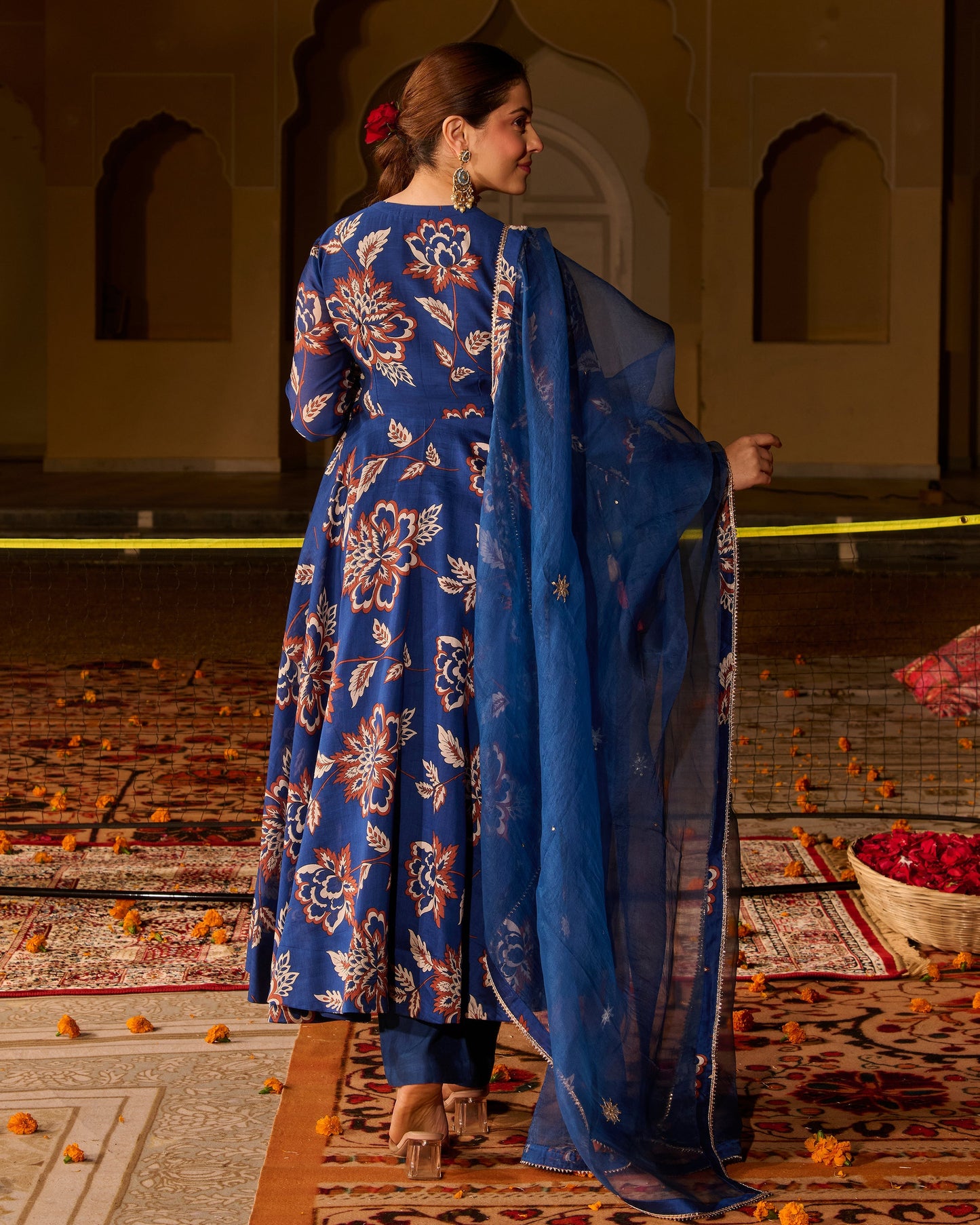 Saba Blue Printed Chanderi Suit Set