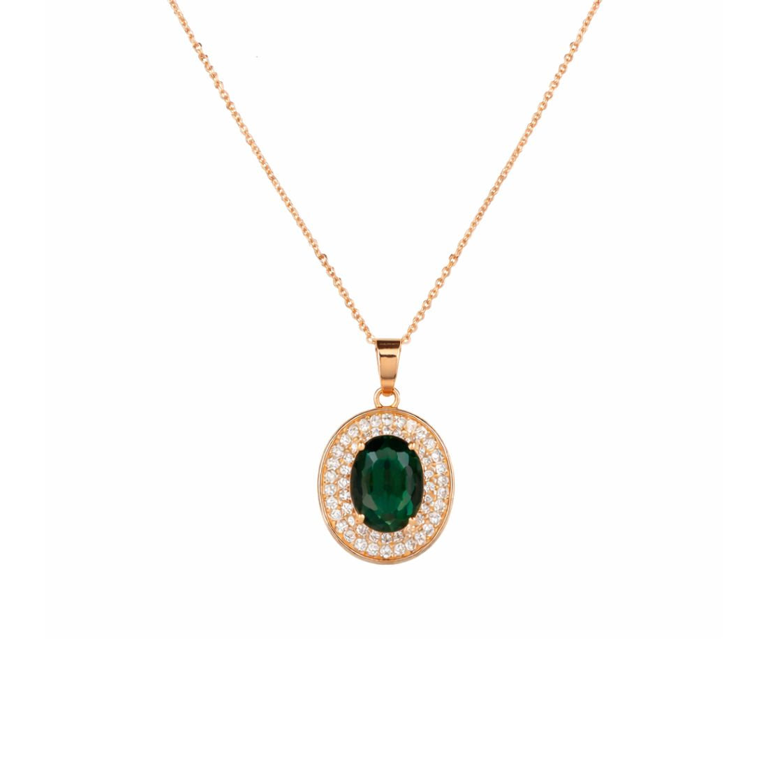 Rose Gold Green Oval Necklace Set for Women And Girls