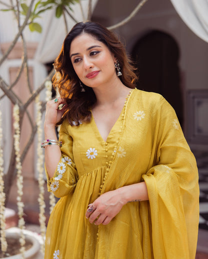 Golden Daisy Mustard Embroidered Doria Suit Set