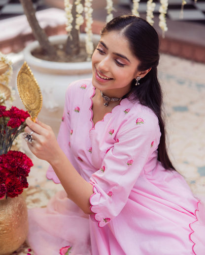 Candy Charm Pink Embroidered Cotton Suit Set