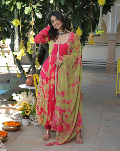 Kairavi Pink Green Tie Dye Georgette Suit Set