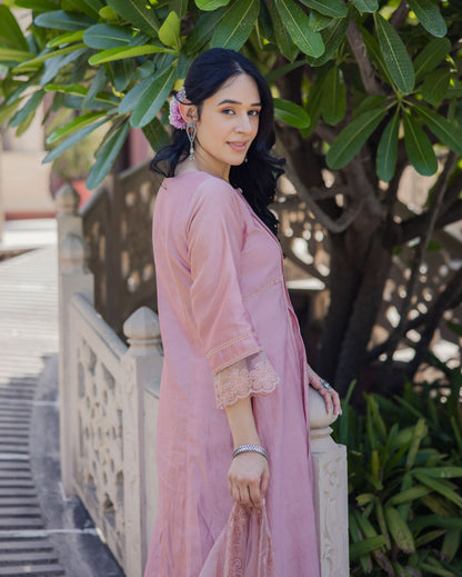 Mary Mauve Embroidered Chanderi Suit Set