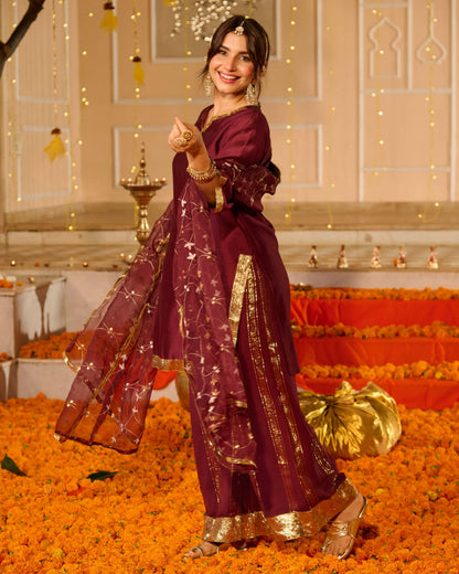 Smita Plum Solid Chanderi Suit Set