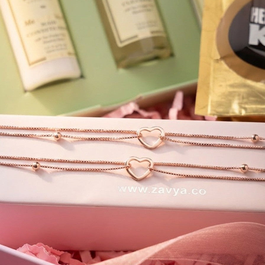 KAMA x Zavya Dainty Silver Heart 925 Silver Anklets