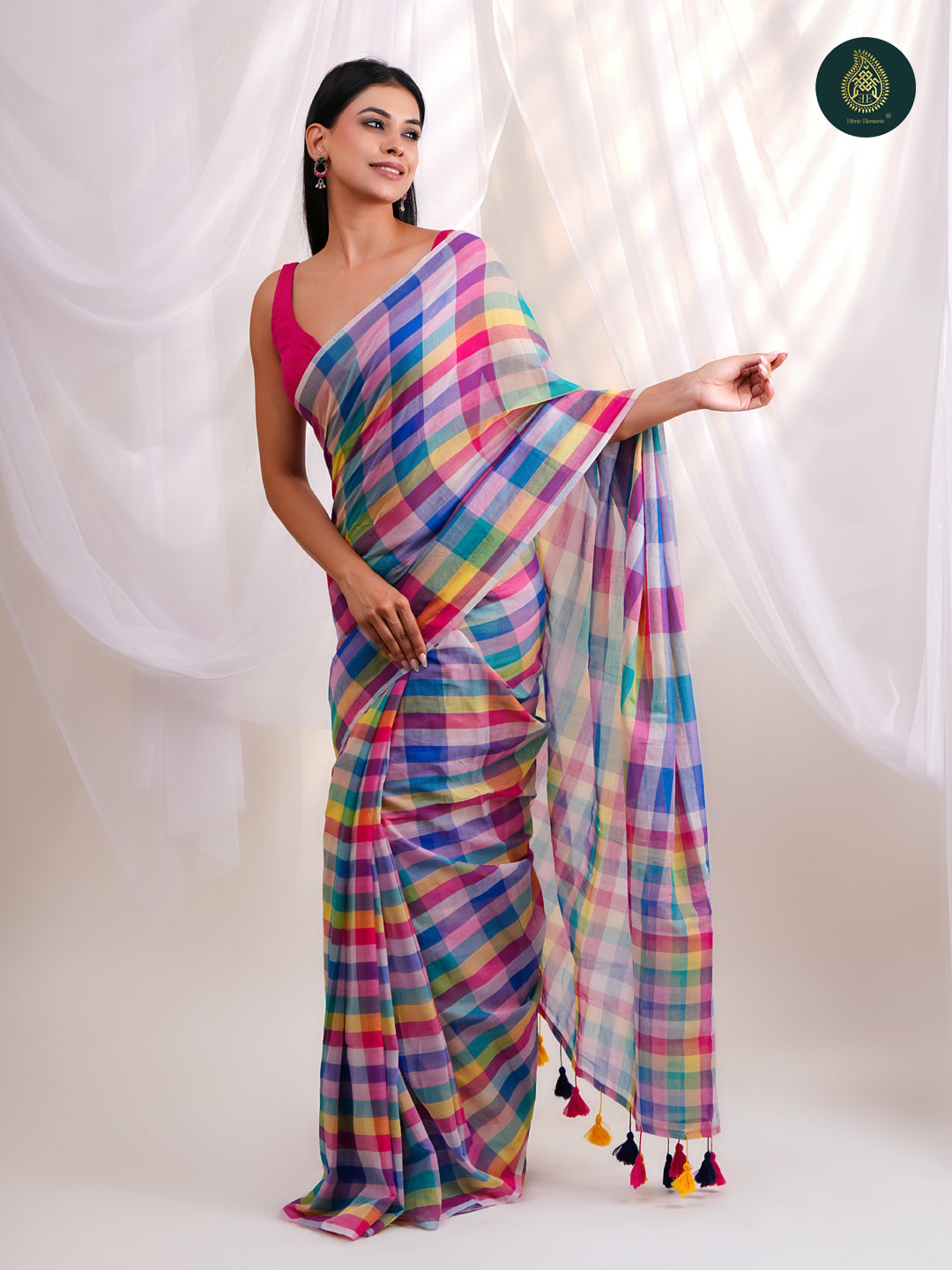 Checks Rainbow Multicolor-  Mul Cotton Saree