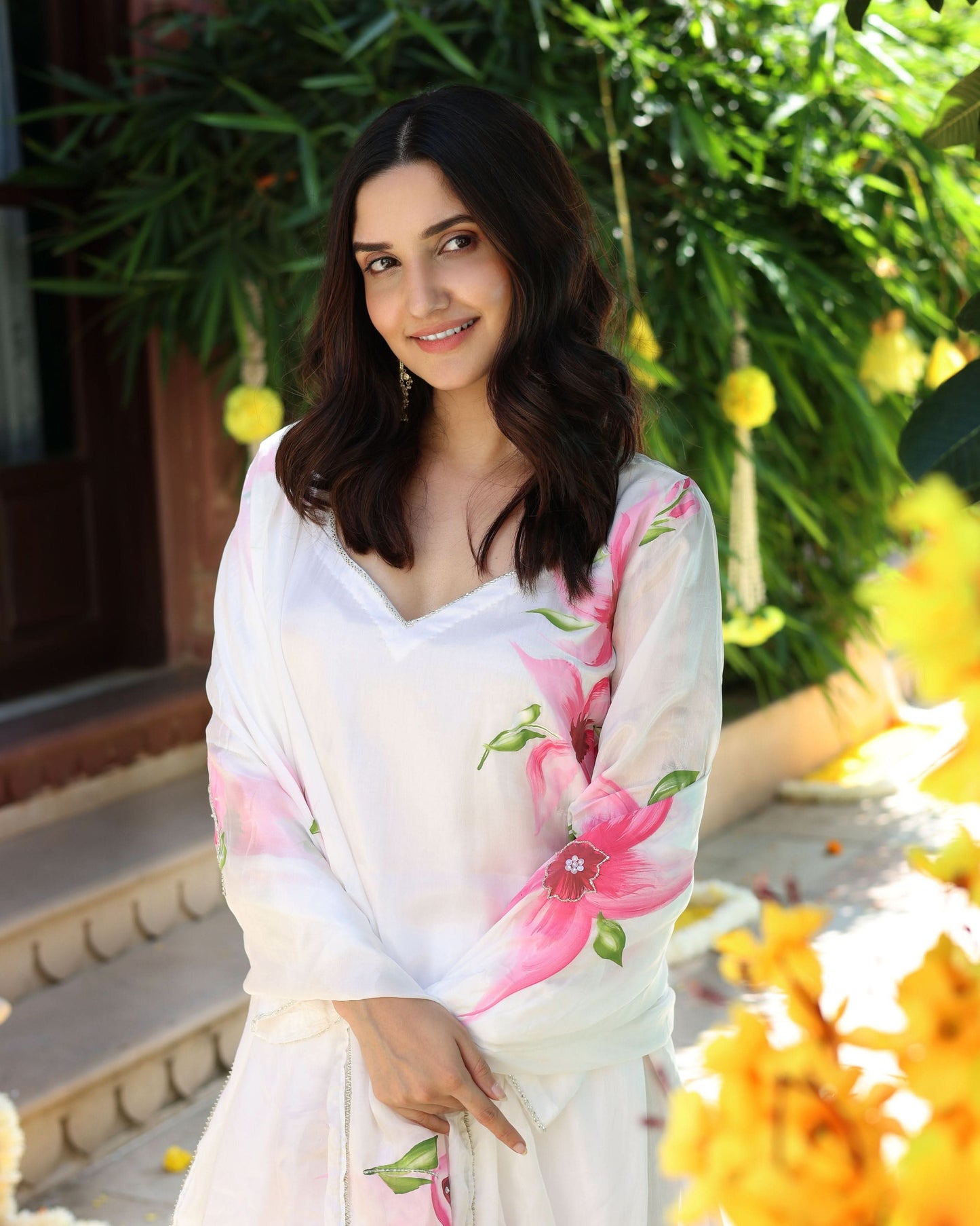 Vanilla Mist Handpainted Silk Suit Set