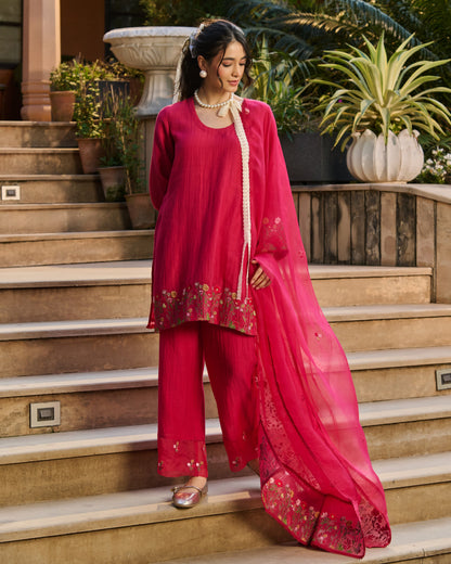 Taru Pink Embroidered Chanderi Suit Set