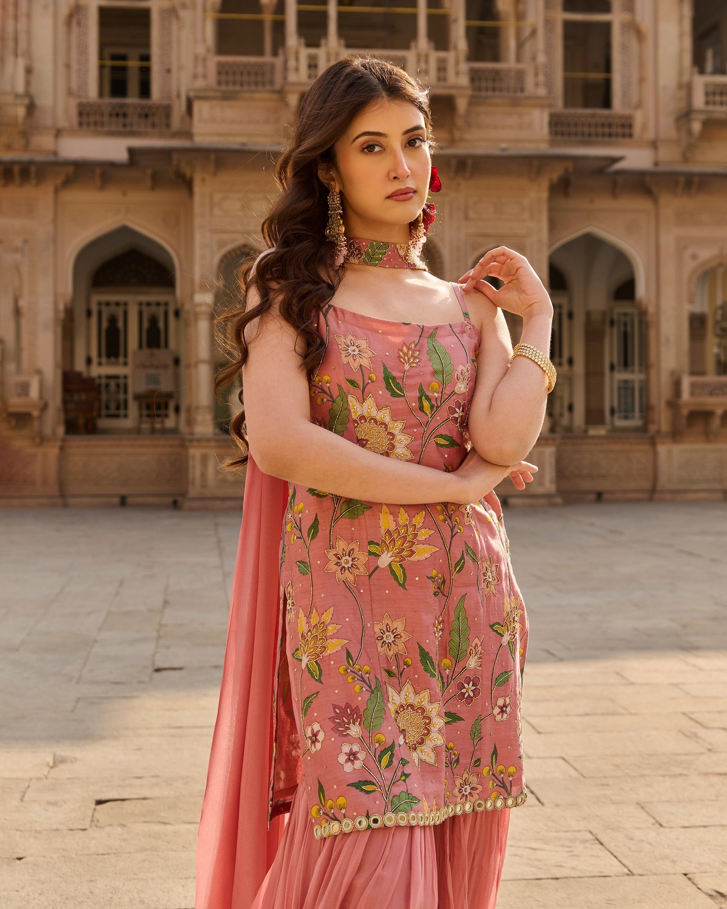 Solis Mauve Printed Chanderi Sharara Set