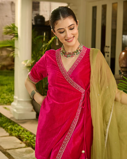 Lakshya Pink Embroidered Velvet Sharara Set