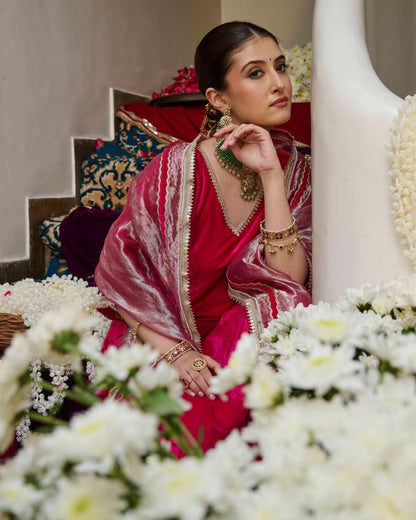 Rima Pink Solid Velvet Suit Set