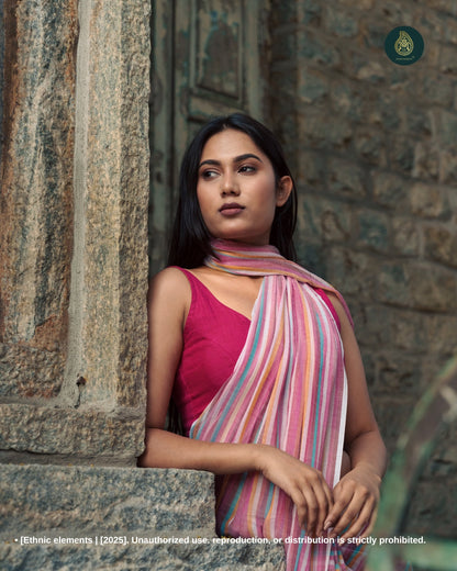 Woven Mul Cotton Handloom Saree - Blush Stripes