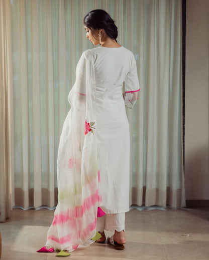Poise White Handpainted Cotton Suit Set