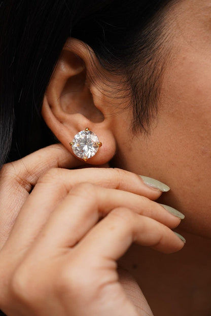 7 Carat Round Solitaire Earrings In Screwback - Attrangi