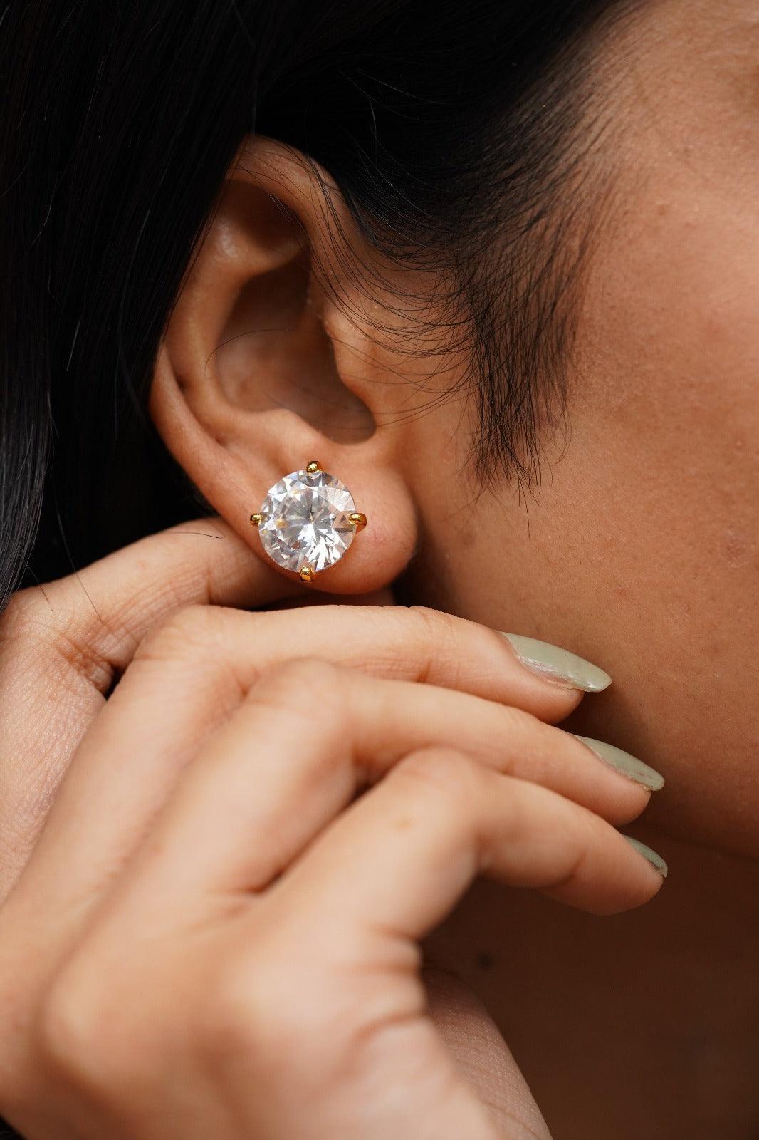 7 Carat Round Solitaire Earrings In Screwback - Attrangi