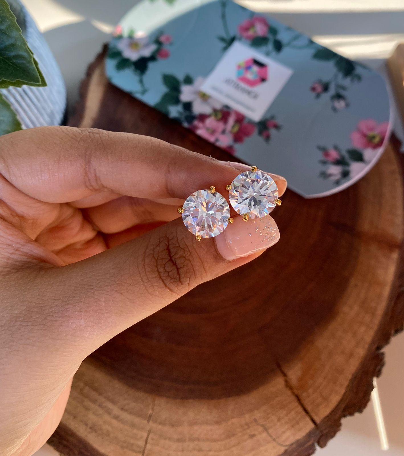 7 Carat Round Solitaire Earrings In Screwback - Attrangi