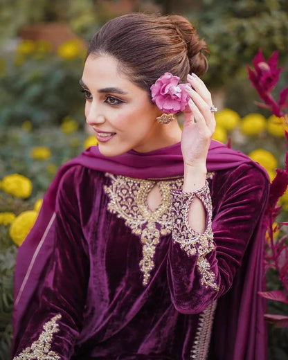 Winter Wear Premium Embroided Velvet Kurti Pant Dupatta set (Stitched) - Premium  from Ethenika.com - Just INR 2190! Shop now at Ethenika.com 