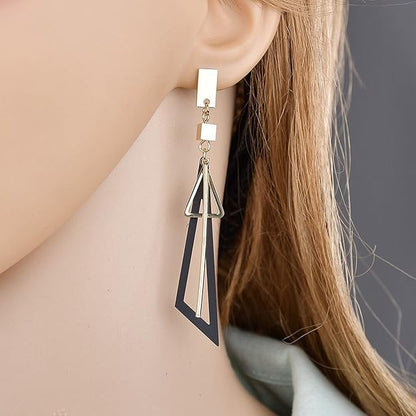Fancy Hollow Triangle Long Geometric Drop Earrings for Girls & Women