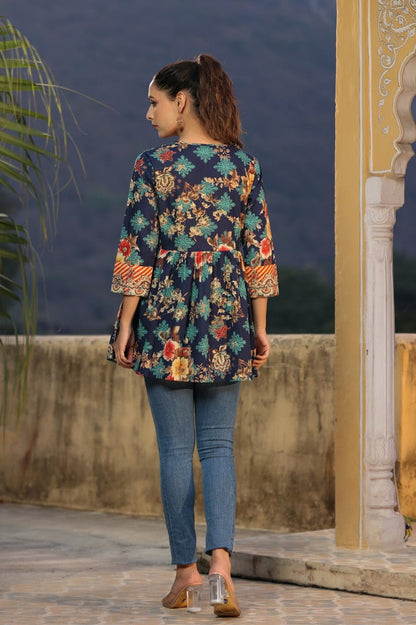 Printed Cotton A-Line Peplum Top