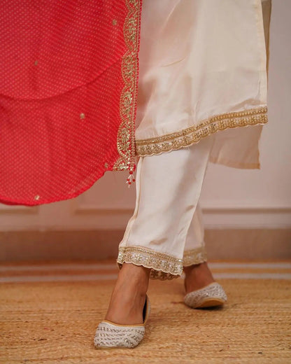 Cotton Silk V neck embroidery work Kurti Pant Dupatta Set - Premium  from Ethenika.com - Just INR 2190! Shop now at Ethenika.com 