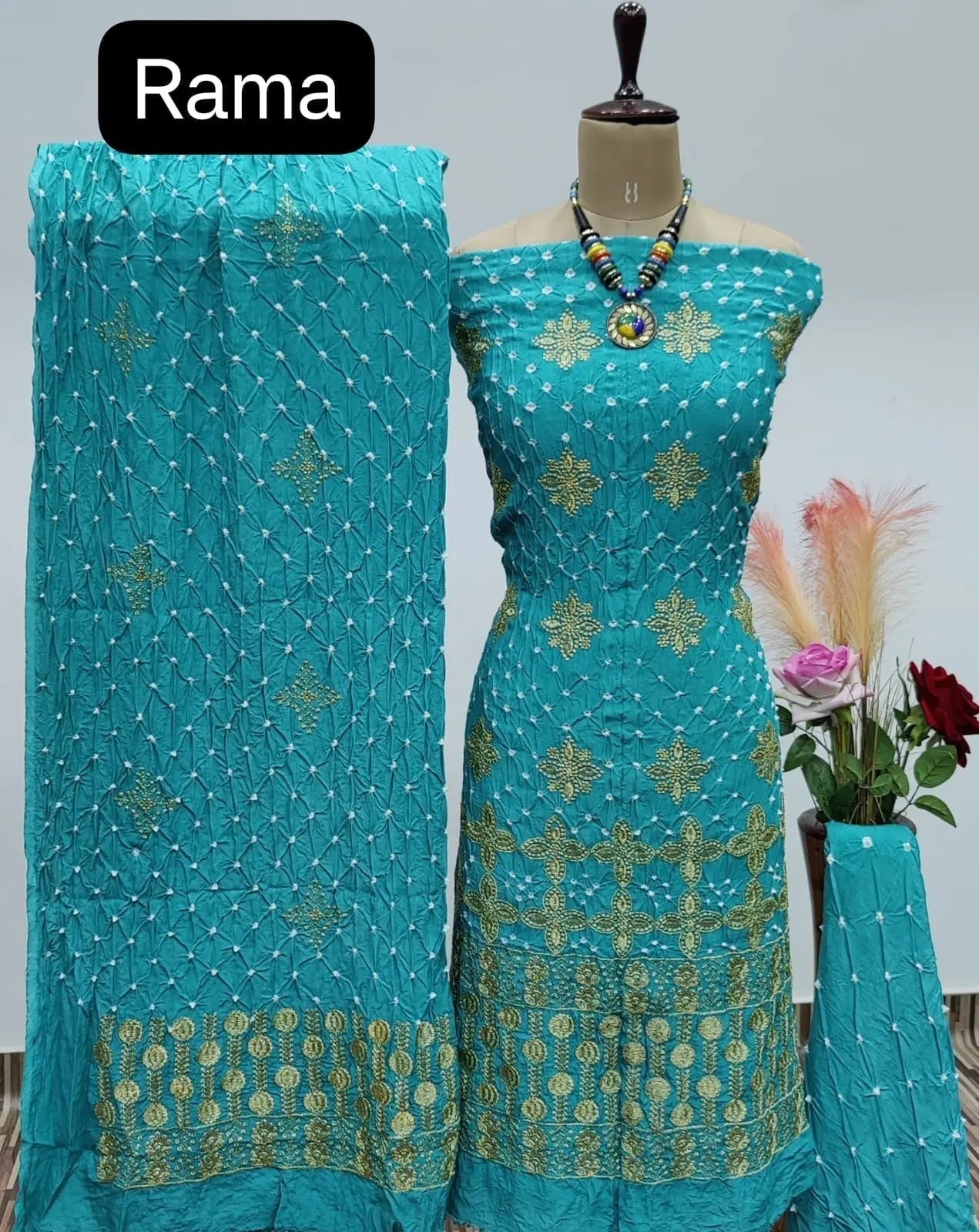 Reyon Embroidery Work Authentic Hand Crafted Kutch Bandhani Dress Material - Premium  from Ethenika.com  - Just INR 2190! Shop now at Ethenika.com 