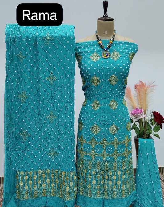 Reyon Embroidery Work Authentic Hand Crafted Kutch Bandhani Dress Material - Premium  from Ethenika.com  - Just INR 2190! Shop now at Ethenika.com 