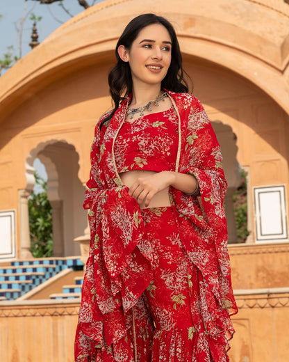 Oviya Georgette Cape Sharara Set