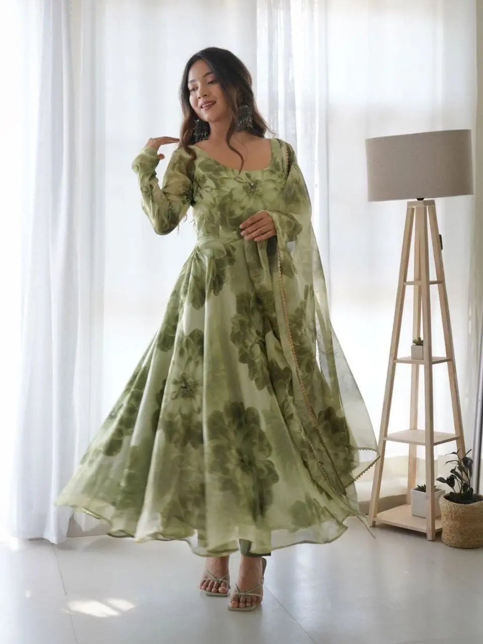 Organza Floral Digital Print Flair Dress Suit - Premium  from Ethenika.com  - Just INR 1590! Shop now at Ethenika.com 