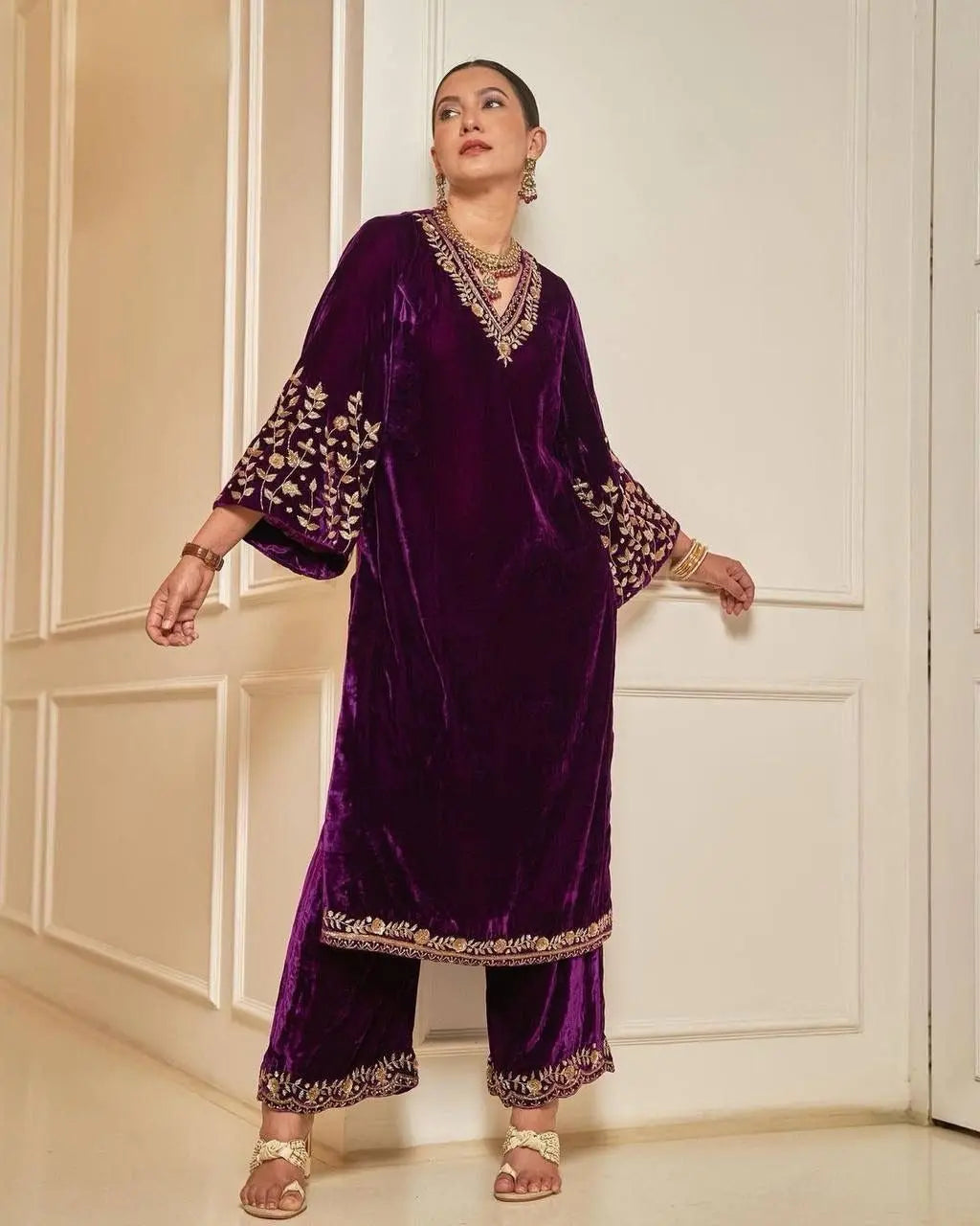 Lace work Velvet Kurti Pant Set ( Stitched) - Premium  from Ethenika.com - Just INR 2190! Shop now at Ethenika.com 