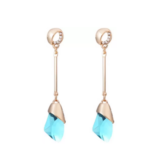 Long Earrings for Women Fashion Geometric Aqua Crystal Earrings Jewellery Copper Stud Earring
