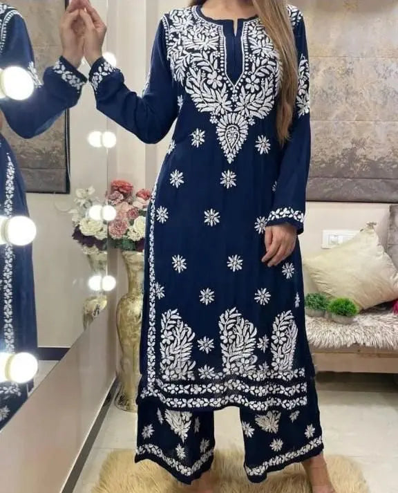 Rayon Chain Stitch work Chikankari Kurti - Premium  from Ethenika.com - Just INR 1590! Shop now at Ethenika.com 