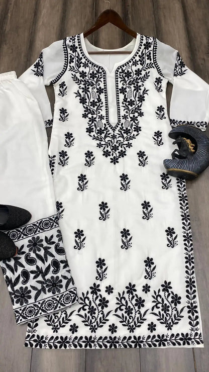 Muslin Chikankari Kurti Pant Set - Premium  from Ethenika.com - Just INR 1890! Shop now at Ethenika.com 