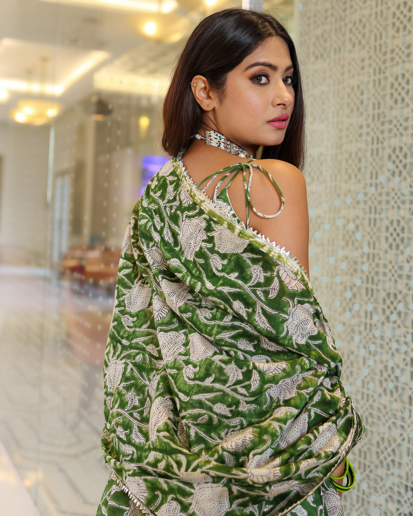 Green Butterfly Handblock Sharara Set