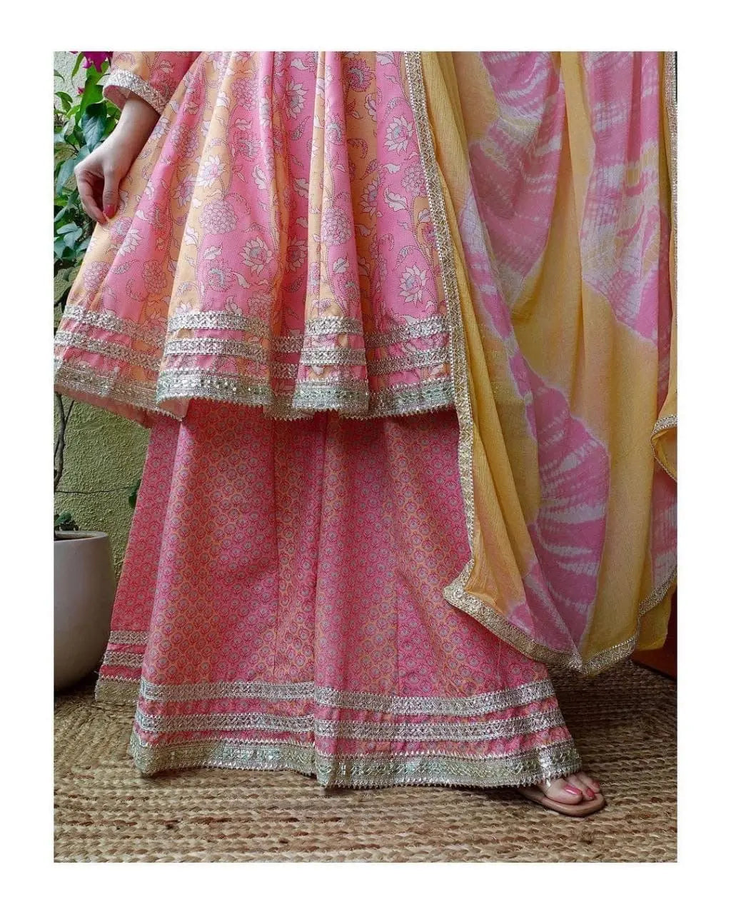 Beautiful Digital print with Embroidery lace work Anarkali Kurti with Sharara Dupatta Set ( Stitched) - Premium  from Ethenika.com - Just INR 2590! Shop now at Ethenika.com 