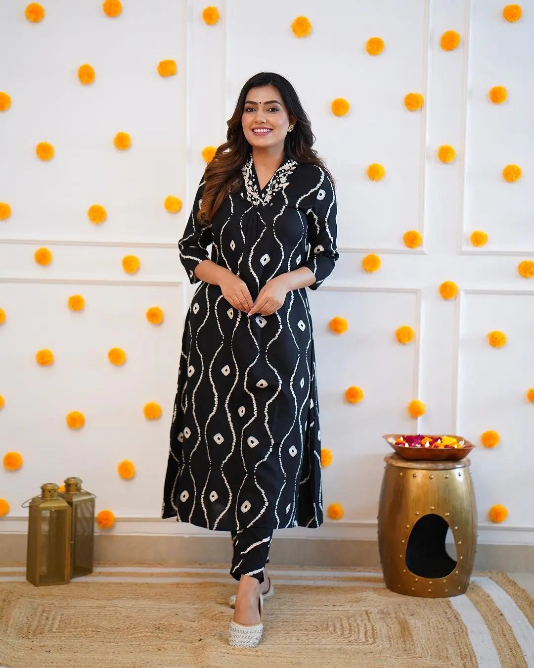 Neckline Thread Work Leheriya Kurti Pant Set (Stitched) - Premium  from Ethenika.com - Just INR 1990! Shop now at Ethenika.com 