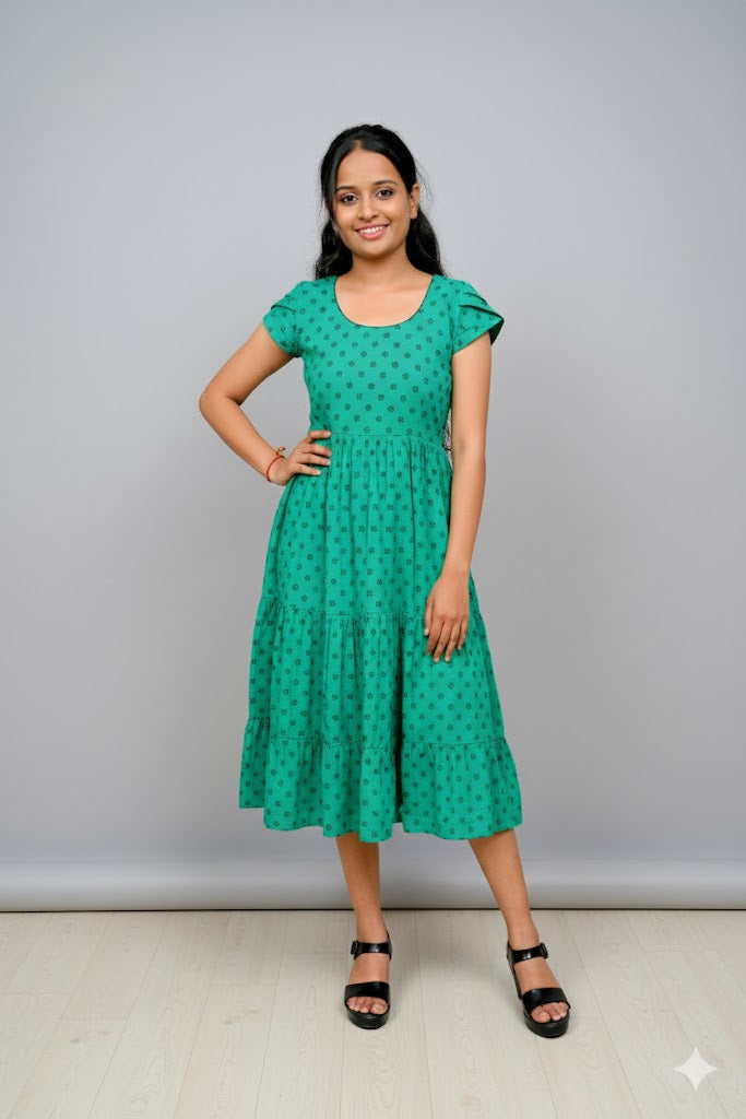 Green Floral Print Anarkali Kurti