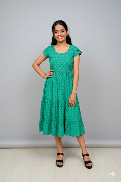 Green Floral Print Anarkali Kurti