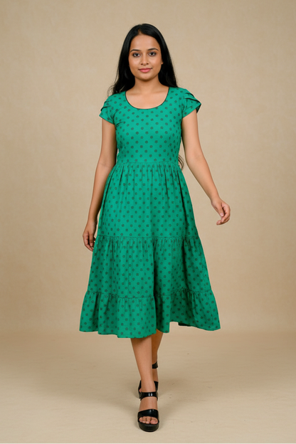 Green Floral Print Anarkali Kurti