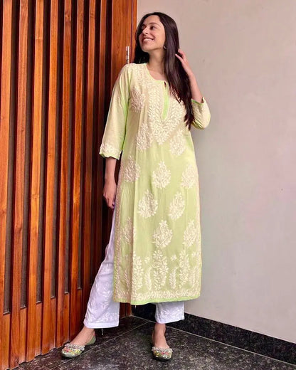 Chikankari Kurti Pant Set - Premium  from Ethenika.com - Just INR 1490! Shop now at Ethenika.com 