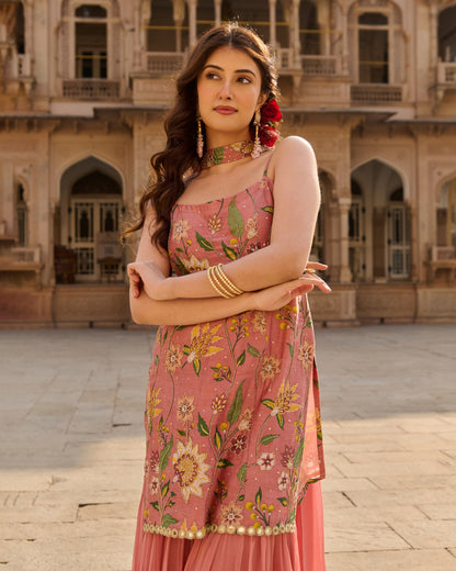 Solis Mauve Printed Chanderi Sharara Set