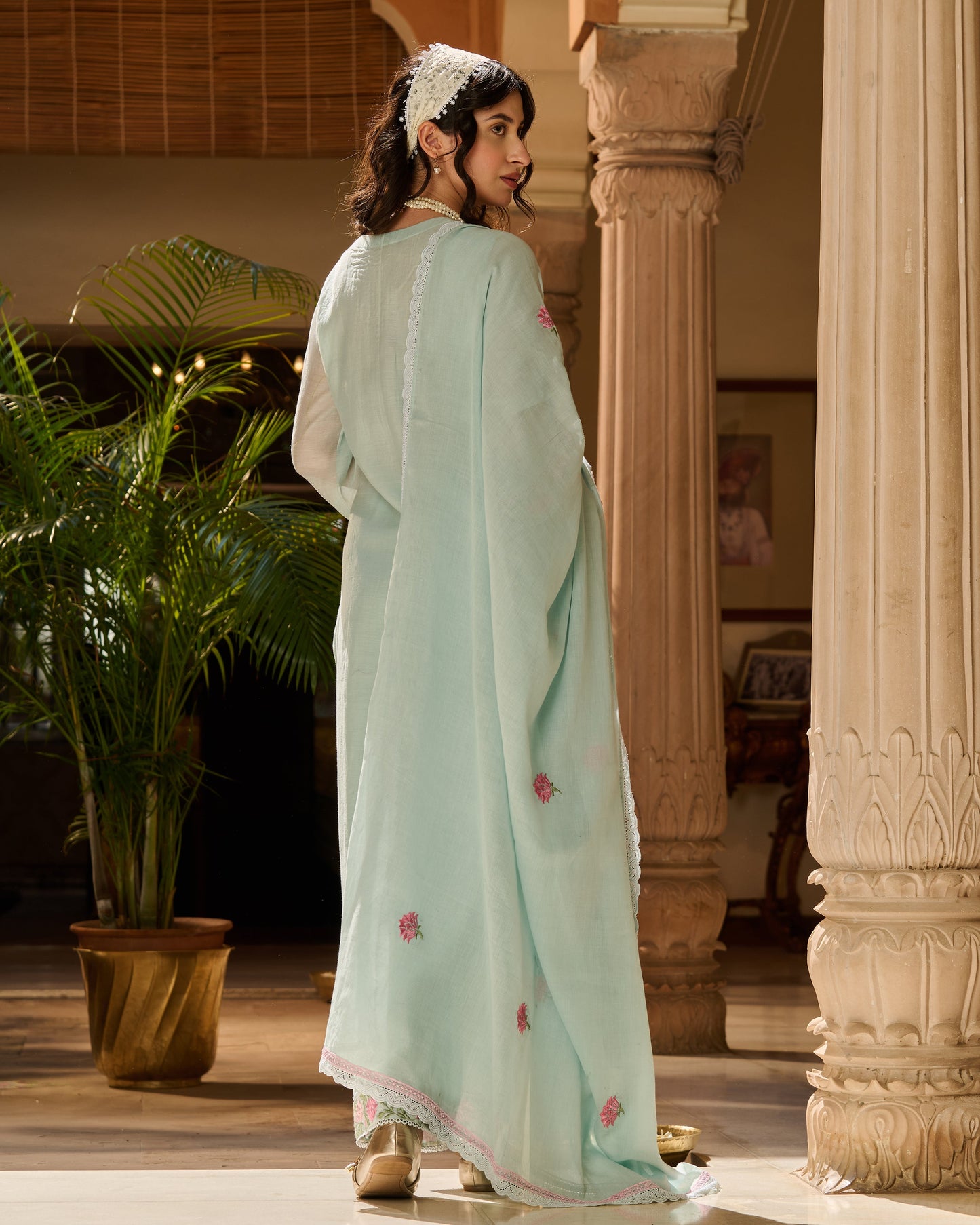 Neer Blue Embroidered Chanderi Suit Set